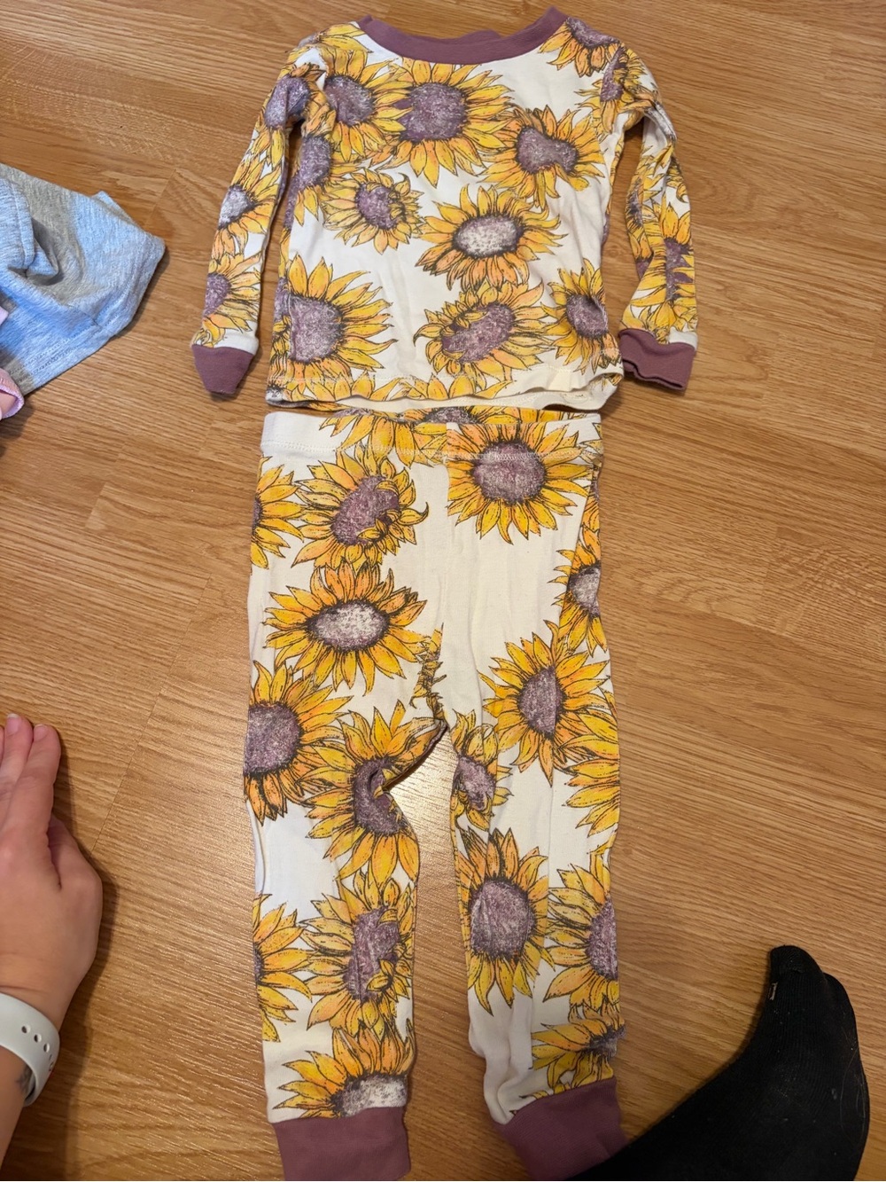 Sunflower Print Kids Pajama Set - Yellow Floral Long Sleeve & Pants